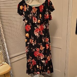 LuLaRoe Floral Ruffle Midi Dress - Black and Red
